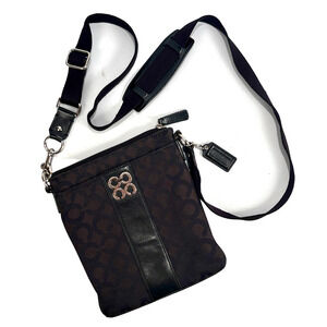 COACH Madison OP Art Signature Logo Black Silver Crossbody Bag Purse